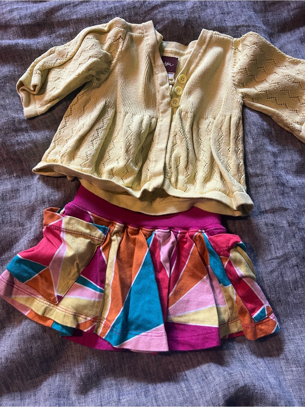 Children's chartreuse Knit Cardigan & Multicolor Stripe Skirt Set - Tea Coll